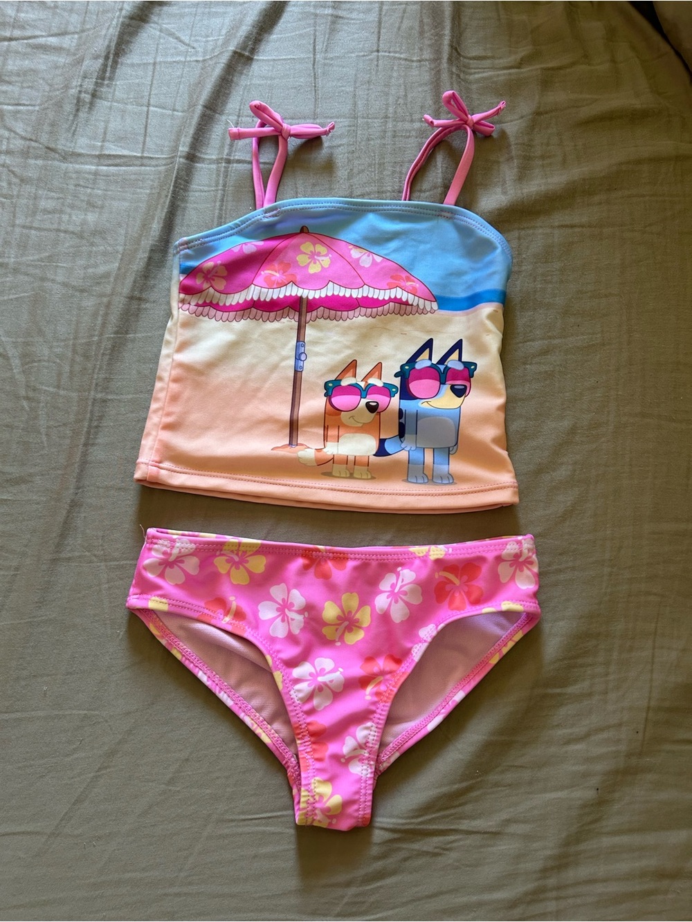 Girls Bluey Pink Floral Two-Piece Tankini Swim Set